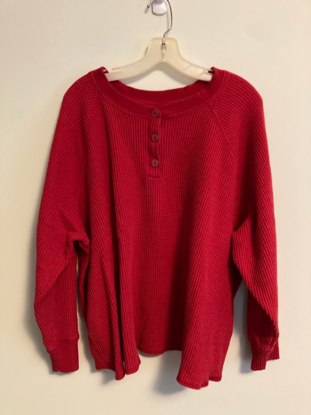 Old Navy Red Waffle-Knit Henley Long Sleeved Shirt